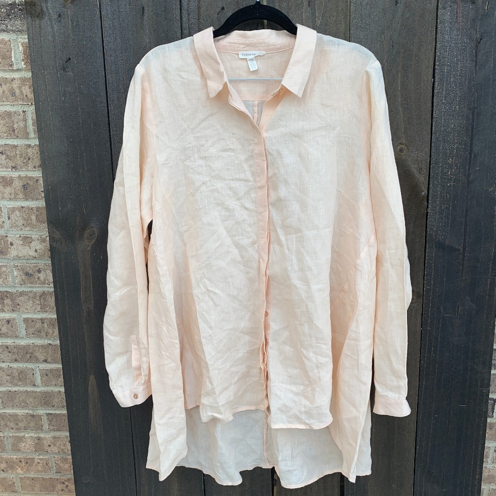 Eileen Fisher Hi-Lo 100% Organic Linen Shirt Med